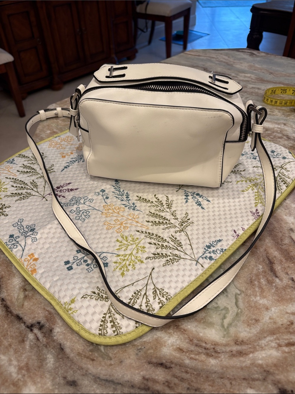 Minimal White Crossbody Camera Bag with Contrast Trim
